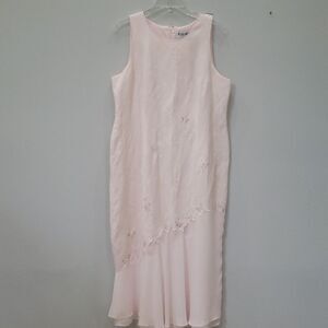 Maxi Dress 14P Linen Pink Sequin Butterfly Embroidered Asymmetric Gossamer Fairy